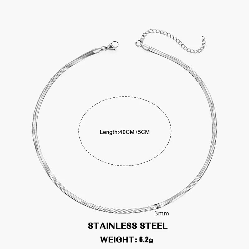 Heiße klassische Unisex flache Schlangenkette Halsband Halskette für Frauen Edelstahl Fischgrätenmuster Gold Silber Farbe Modeschmuck Geschenk