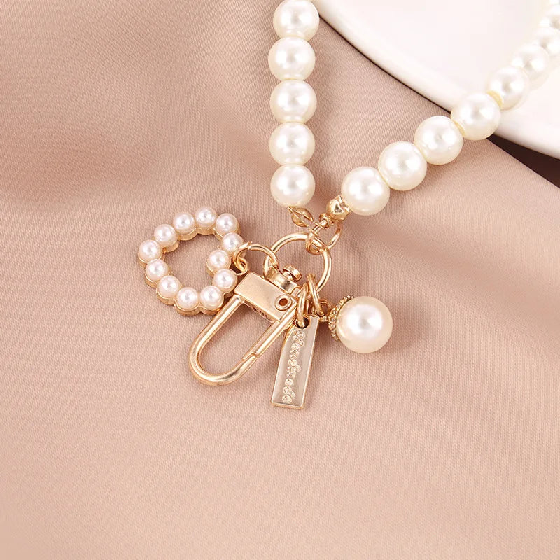 1PC Nette Shell Herz Bogen Imitation Perle Perlen Kette Anhänger Telefon Schlüsselbund Imitation Perle Tasche Schlüssel Kette