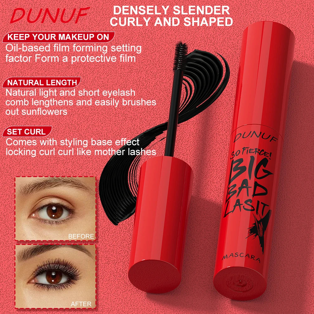 DUNUF 1 Stück langlebige Wimperntusche, dünn, dick, wasserfest, Locken lässt sich nicht leicht flecken, schweiß- und nicht verschmierend, anfängerfreundlich