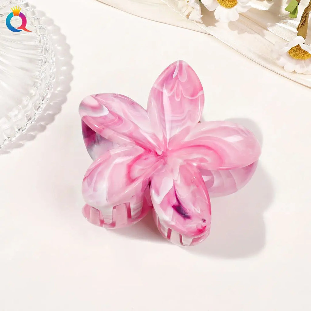 Hawaiianische Blumenkrallenklammern für Frauen, Blumen-Haarklammern mit Marmorader für dünnes Haar, süßer Strand-Haarschmuck