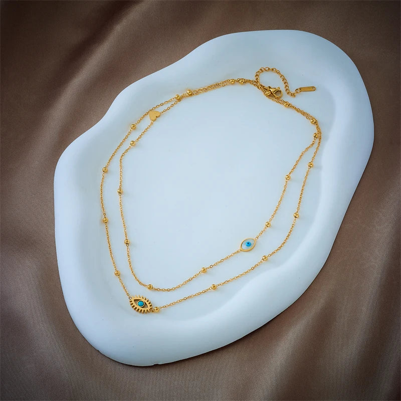 DIEYURO 316L Edelstahl Multilayer 2in1 Auge Anhänger Halskette Für Frauen Neue Mädchen Schlüsselbein Ketten Schmuck Geburtstag Geschenke
