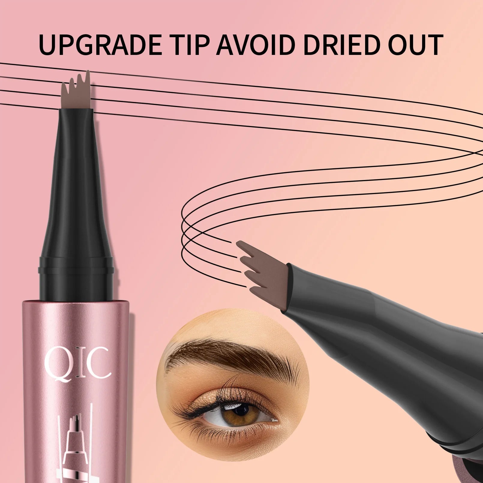 Augenbrauenstift mit 4 Gabelspitzen, 3D-Microblading, wasserfest, dunkelbraun, natürliche Farbe, feiner Strich, magischer Augenbrauenstift, 2024, neue Damen