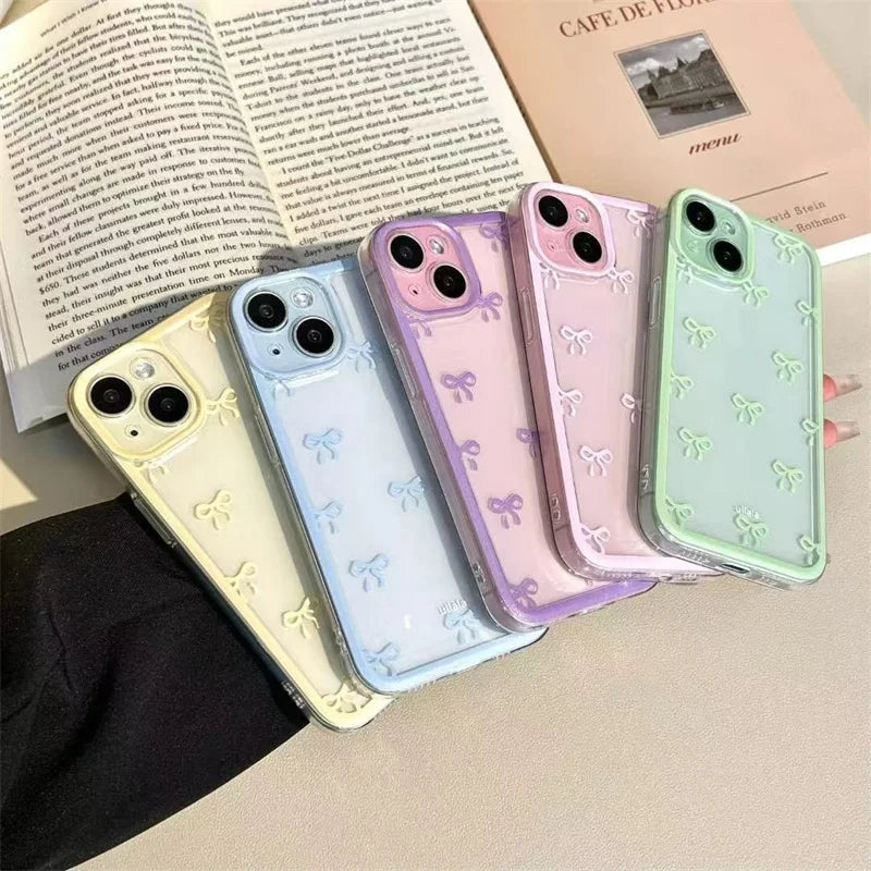 Candy Color Bowknot Design Soft Phone Case für iPhone 17 Air 16 15 14 13 12 11 Pro Max 16 Plus 16E stoßfeste Soft Clear Cover