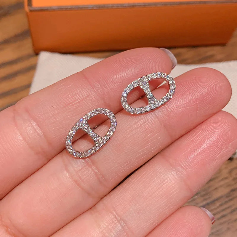 Ohrstecker aus 925er-Sterlingsilber, Kristall-Schwein-Nasen-Ohrstecker für Frauen und Mädchen, Party-Schmuck für Mädchen, Freund, Geschenk