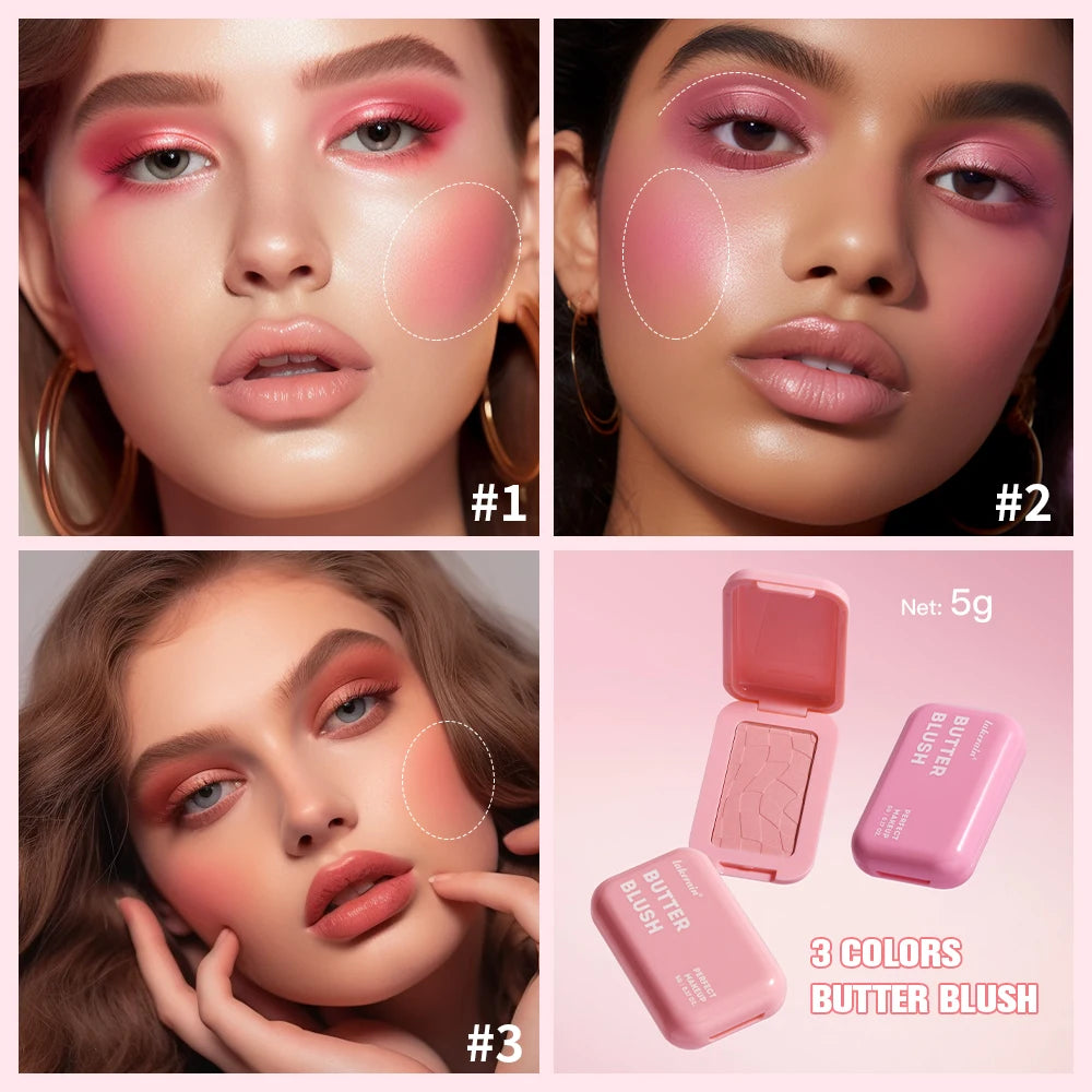 Professionelles Puder-Rouge – 12 Stunden Halt, Vegane Formel, Rosa & Creme