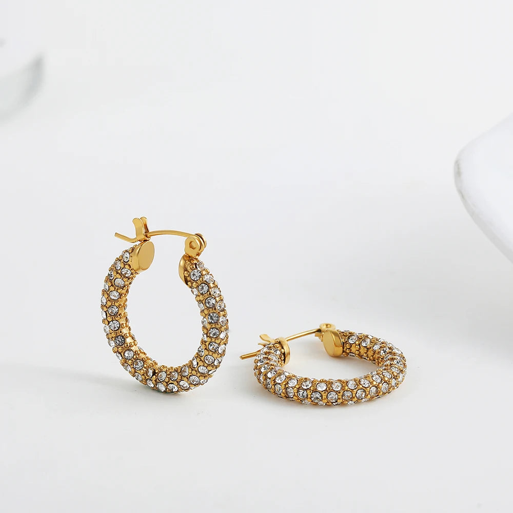 Mode CZ Zirkon Runde Huggie Creolen für Frauen Geometrische U Form Ohr Schnalle Hoops Vergoldet Edelstahl Schmuck