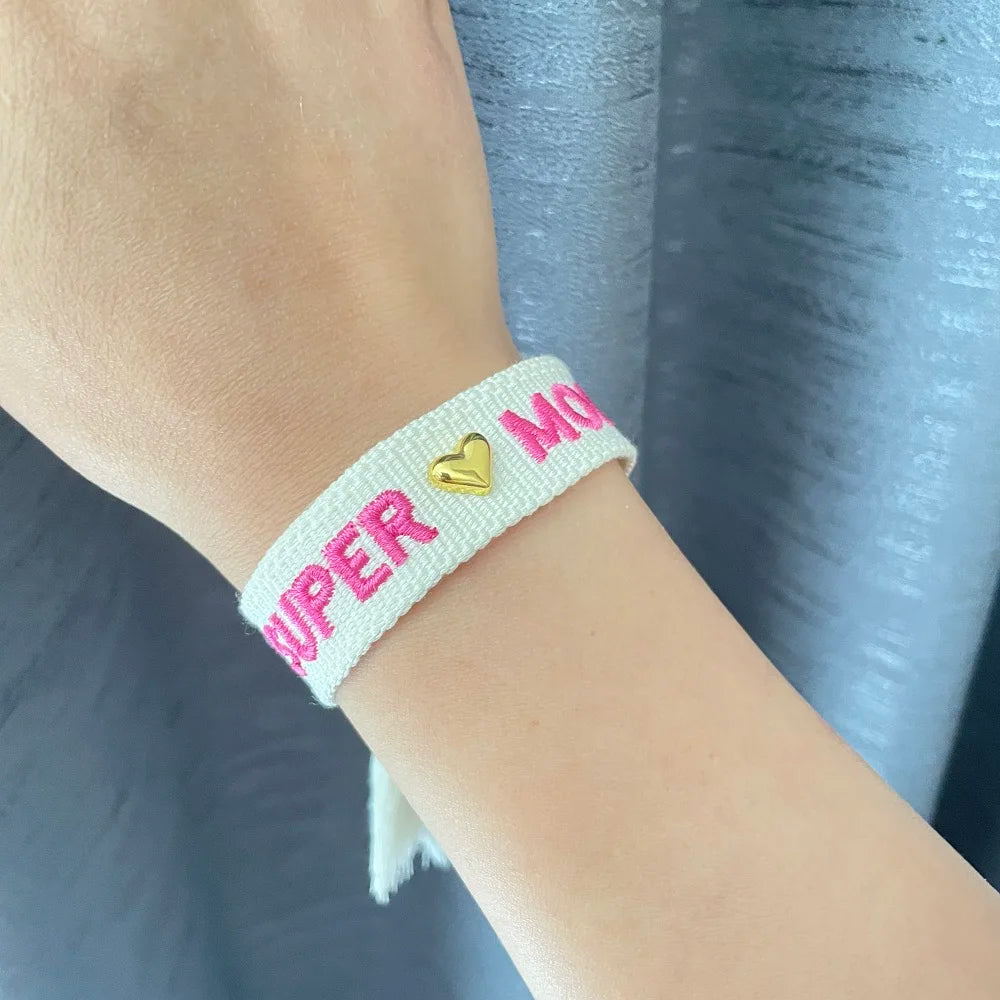 BEST MOM Stickerei-Armbänder, verstellbares Armband, Geschenk für Super-Mama