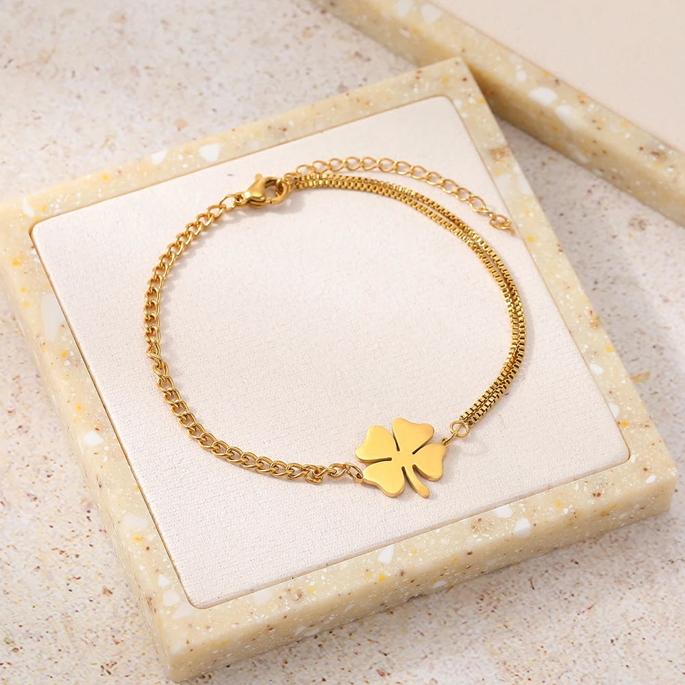 Edelstahl-Armbänder, klassischer Glücksklee-Anhänger, Hip-Hop-Armband für Damen, Schmuck, lichtecht, hochwertige Alltagskleidung
