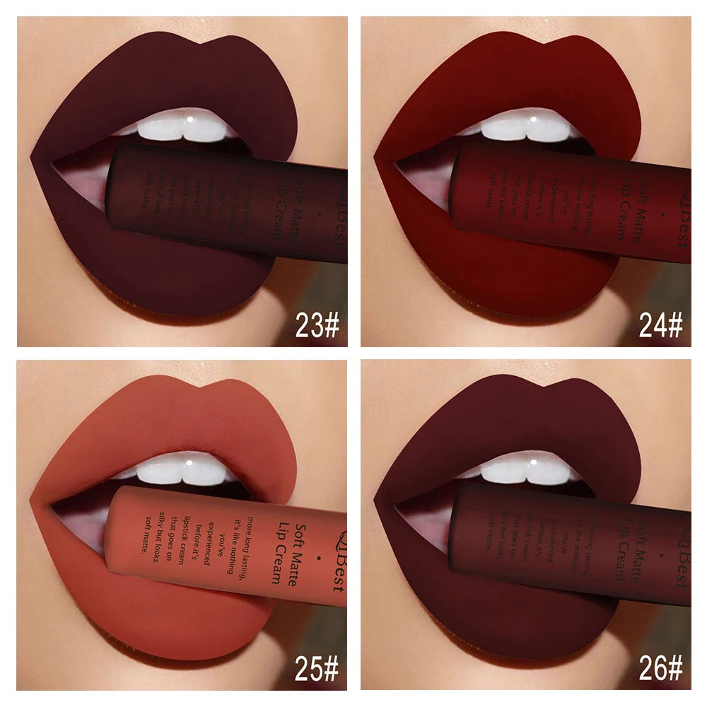 QIBEST Sexy Samt Matte Lip Gloss Flüssigen Lippenstift Lipgloss Schönheit Rot Nude Wasserdicht Langlebig Lip Stain Make-Up Für Frauen
