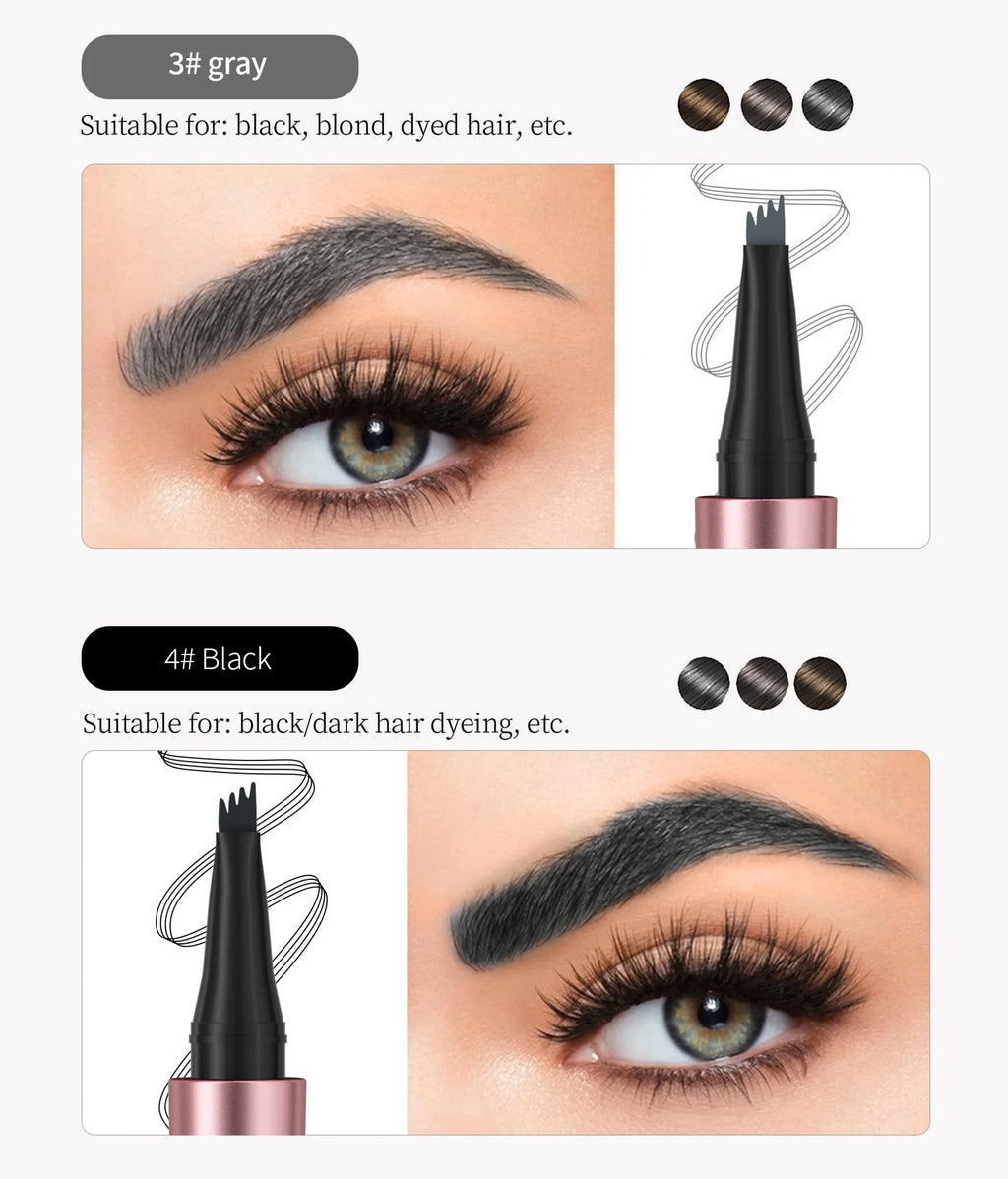 Augenbrauenstift mit 4 Gabelspitzen, 3D-Microblading, wasserfest, dunkelbraun, natürliche Farbe, feiner Strich, magischer Augenbrauenstift, 2024, neue Damen