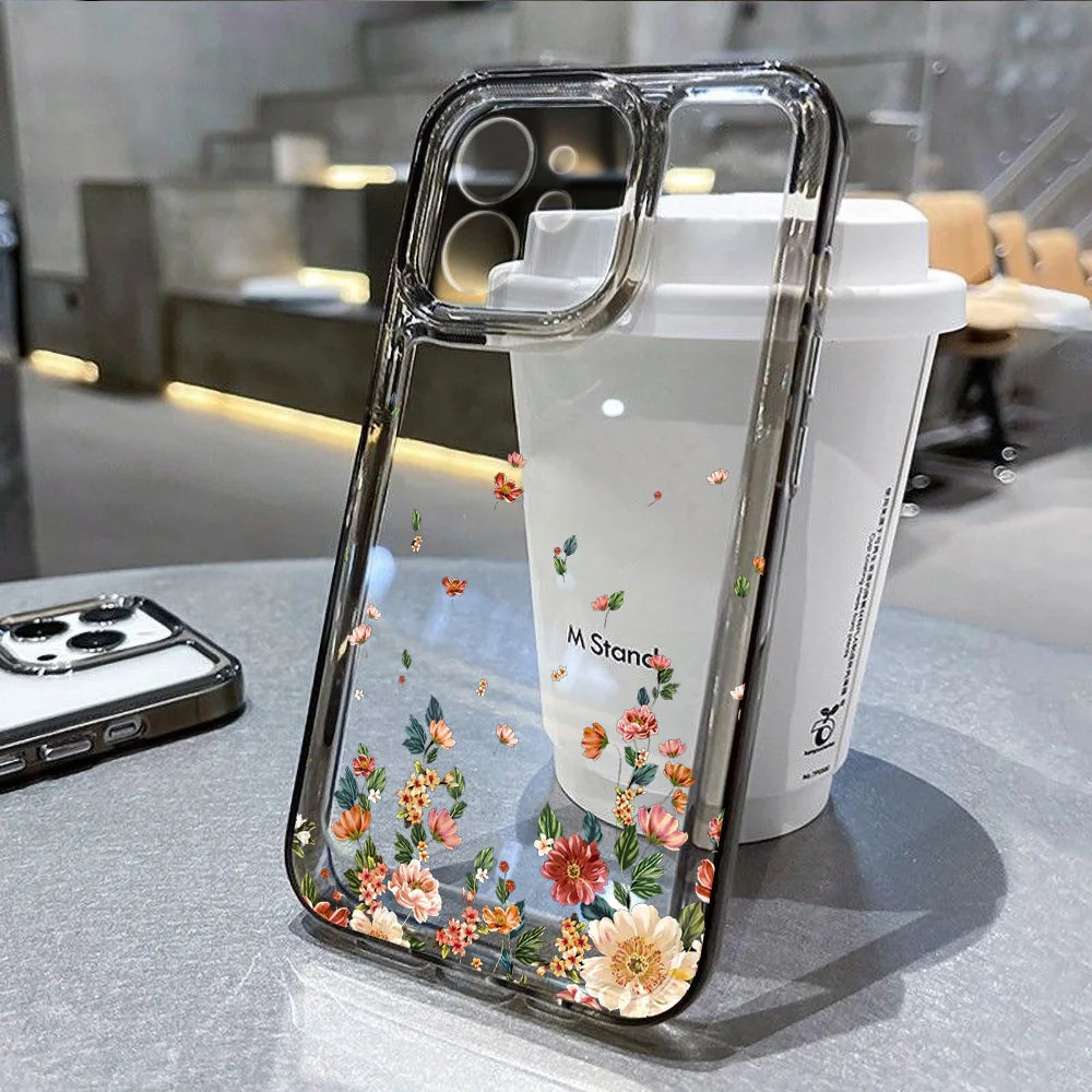 Blume Telefon Fall Für iPhone 16 Pro 13 15 11 12 14 17 Pro Max 16E XR 7 8 SE XS stoßfest Transparente Abdeckung Silikon Weiche Fundas