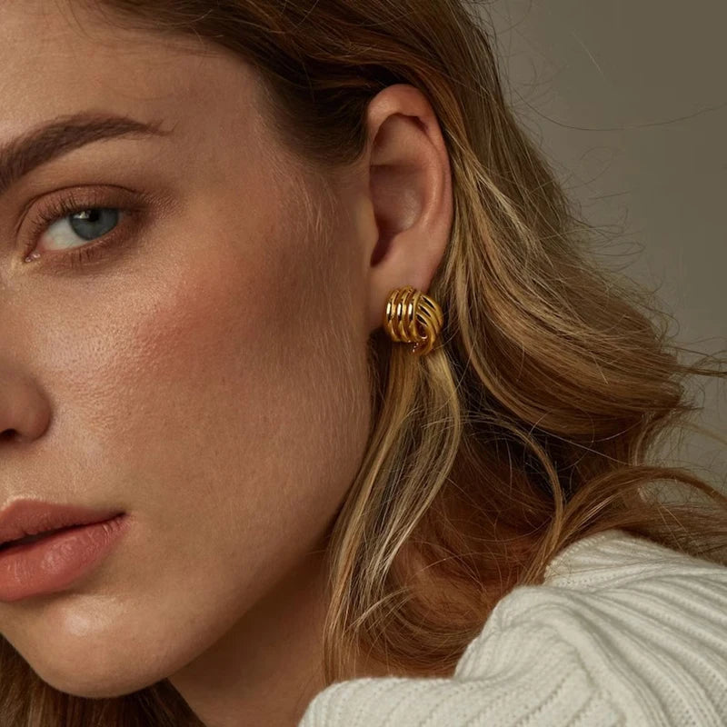 Mode Glänzende Drei-Schicht Strukturierte Kreuzung Knoten Ohrringe für Frauen Gold Farbe Edelstahl Ohrring Vintage-Schmuck Geschenk