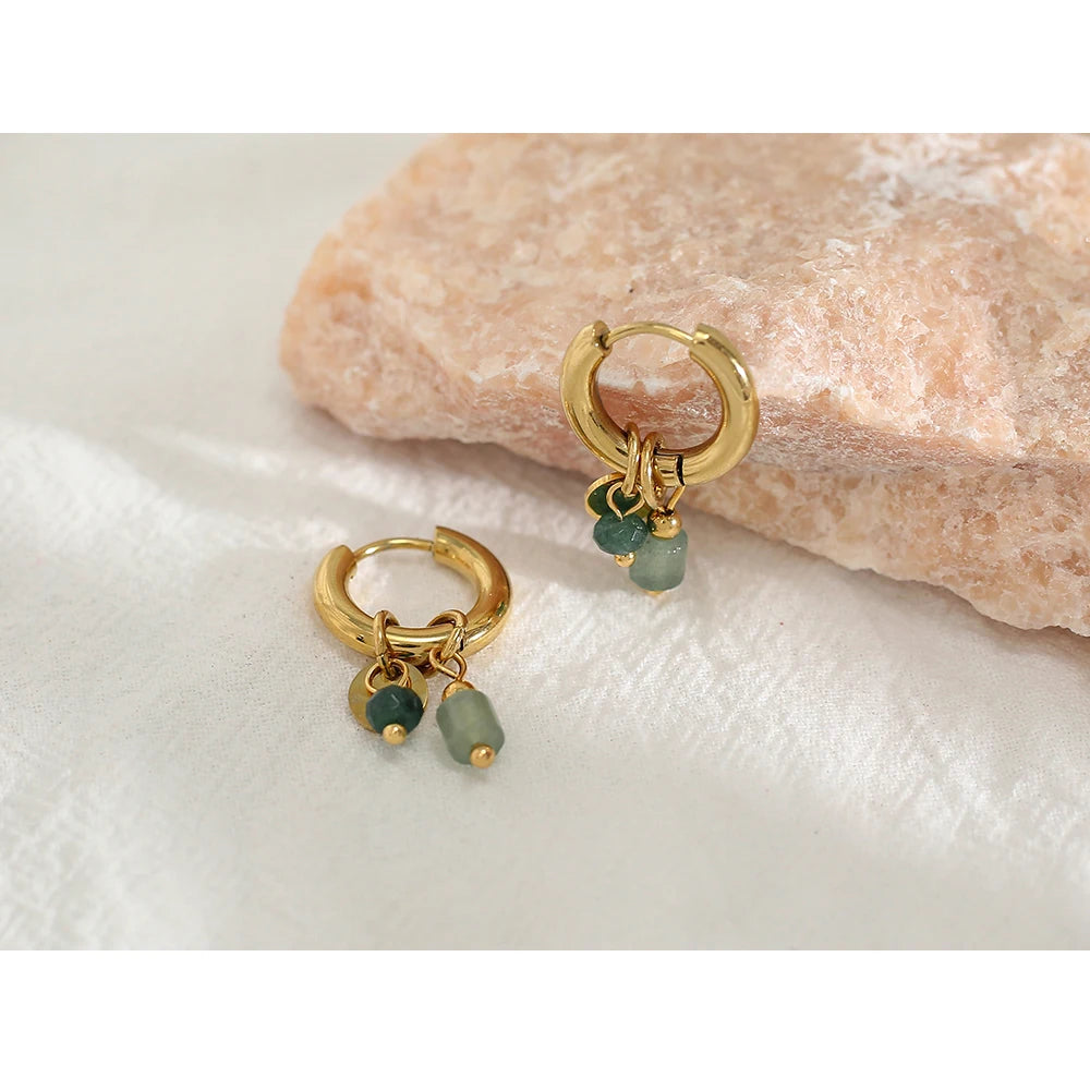 YACHAN 18 Karat vergoldete Edelstahl Creolen für Frauen Vintage grünen Naturstein Charms trend igen wasserdichten Schmuck