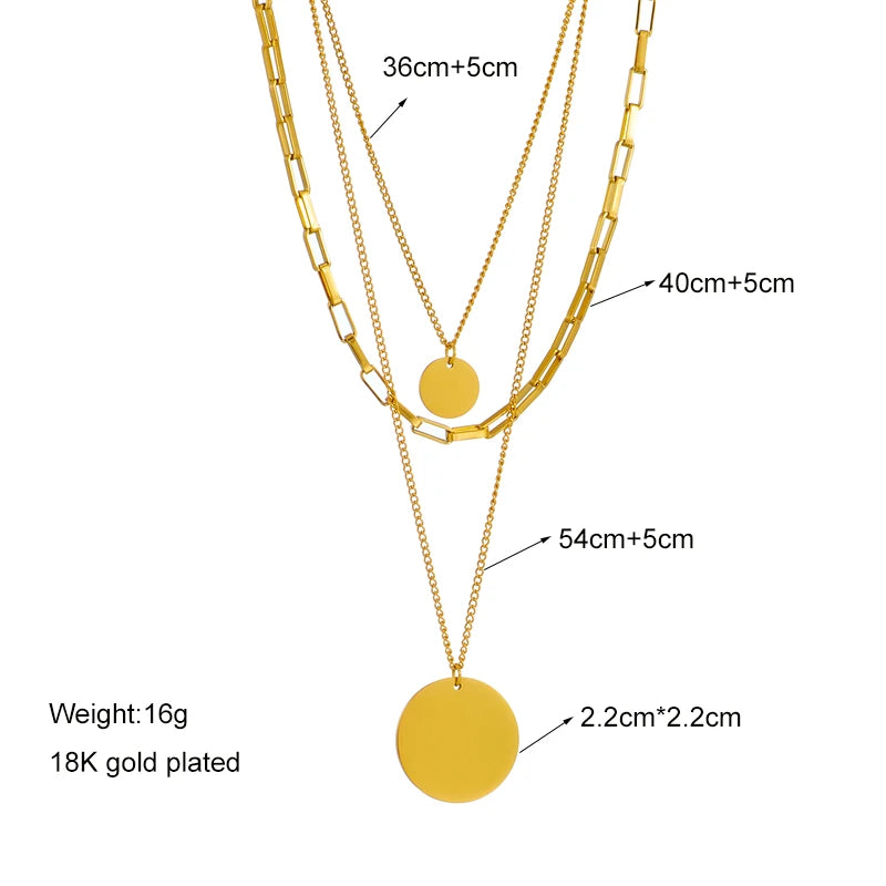 DIEYURO 316L Edelstahl Gold Farbe 3in1 Runde Anhänger Halskette Für Frauen Mode Mädchen Multilayer Kette Hals Schmuck Geschenk