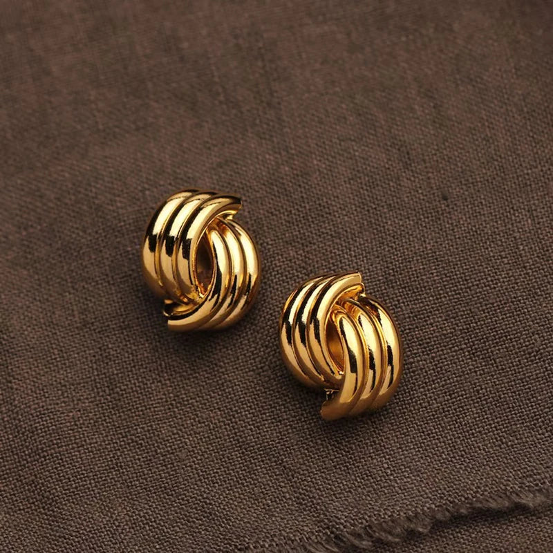 Mode Glänzende Drei-Schicht Strukturierte Kreuzung Knoten Ohrringe für Frauen Gold Farbe Edelstahl Ohrring Vintage-Schmuck Geschenk