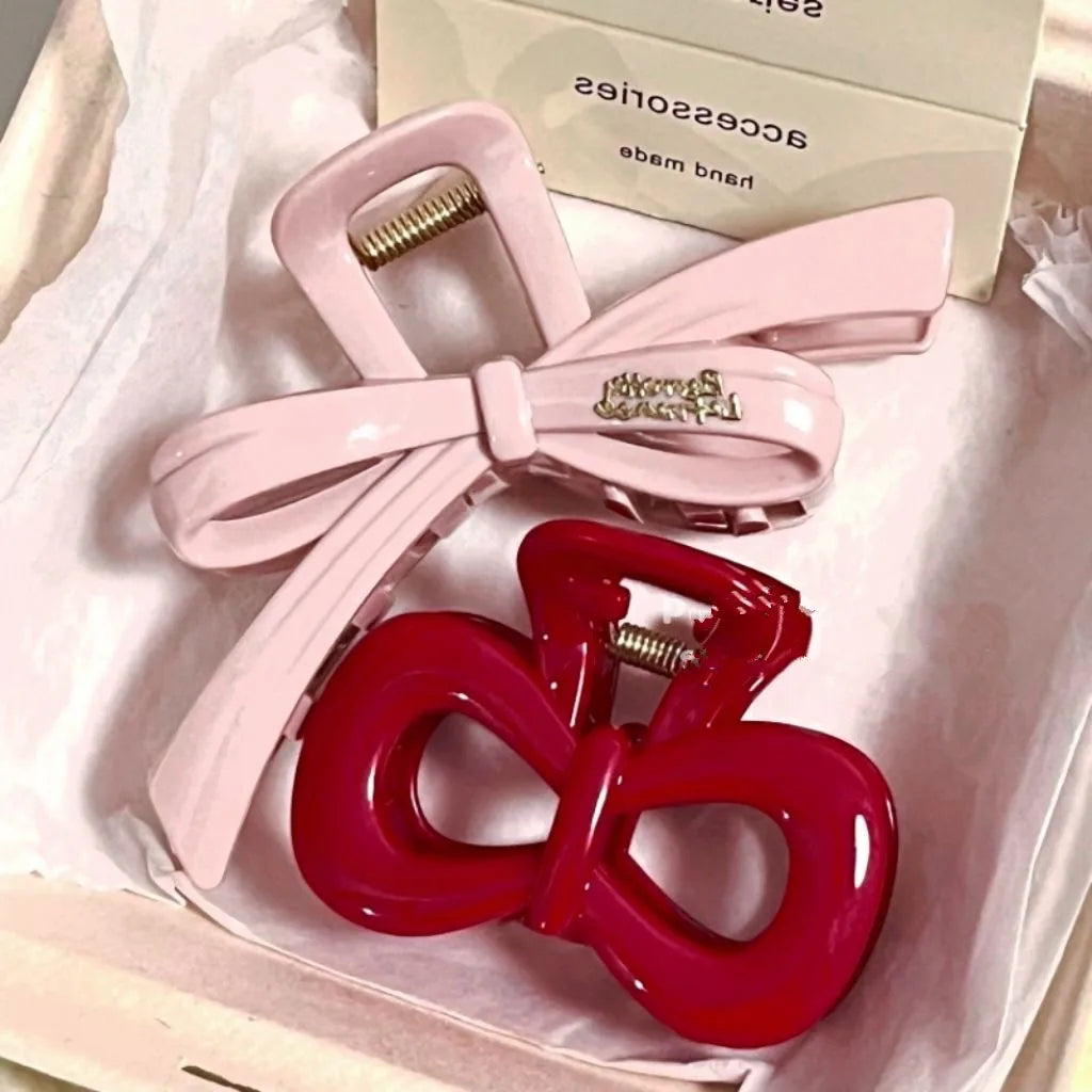 2-teiliges Vintage Haarclip-Set – Blau Polka Dots & Rote Schleife | Koreanische Haarspangen für Damen