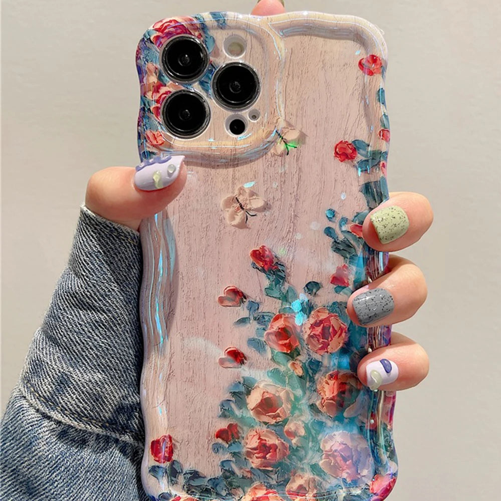 Retro-Ölgemälde iPhone Hülle – Luxuriöser Blumendruck, Stoßfest, für iPhone 11–16 Pro Max