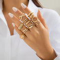 Salircon 10 Stück Bohemian Unregelmäßiger geometrischer Metallring Vintage Offener verstellbarer breiter Ring Damen Ästhetischer Bankettschmuck Geschenk