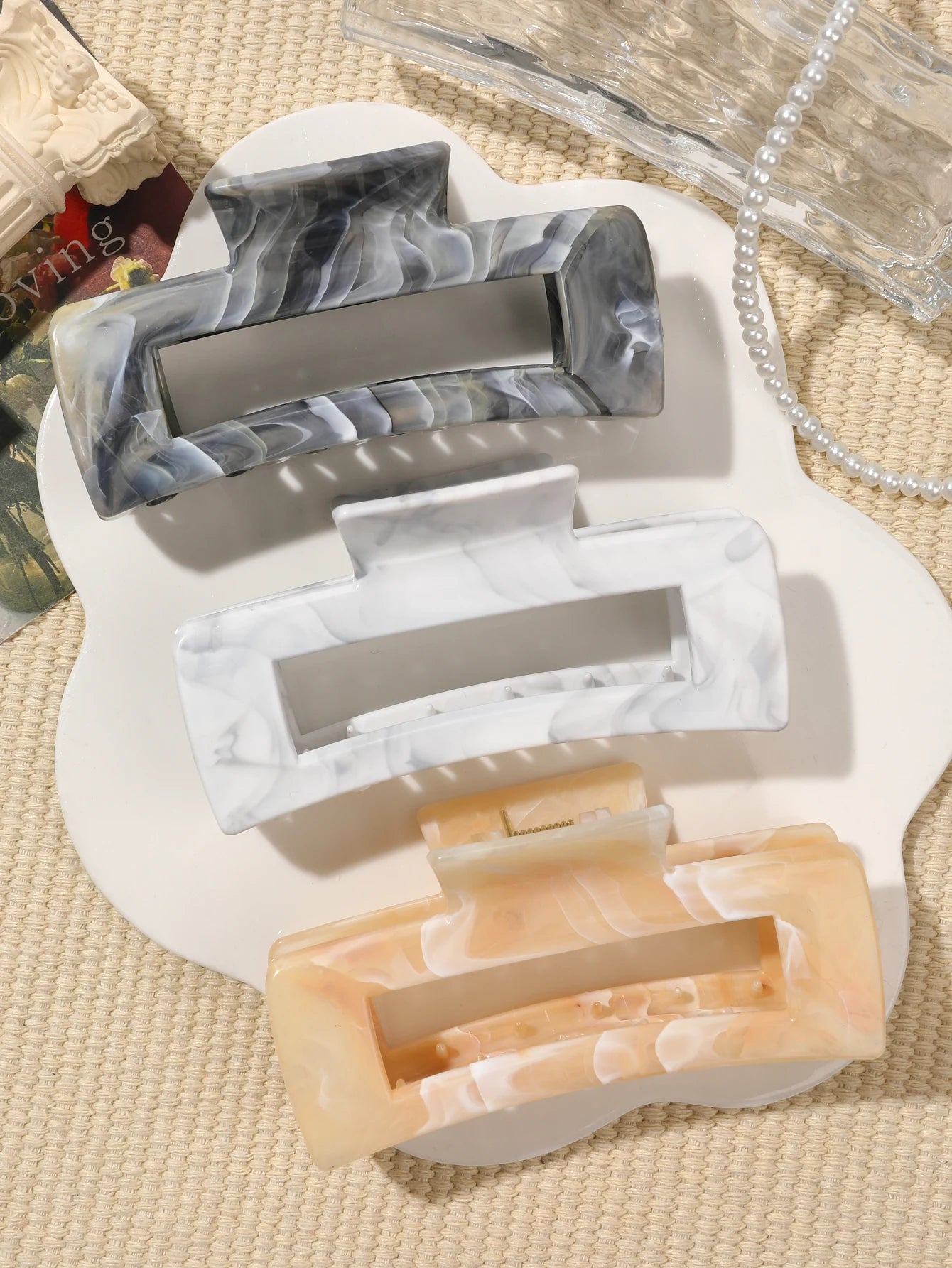 Große Marmor-Haarklammern 2er-Set – Starker Halt für dickes Haar