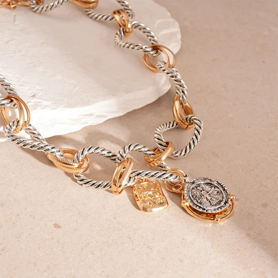 ZAA Vintage Metall Twisted Kreis Ketten Runde Münze Anhänger Halsketten für Frauen Puk Party Kette Colliers Halskette Schmuck Geschenke F