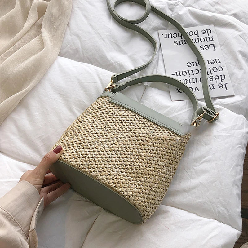 Strand Dame Reise Geldbörsen und Handtaschen Casual Ketten Stroh Eimer Taschen Frauen Sommer Umhängetasche Rattan Taschen Schulter Tasche Bolsa