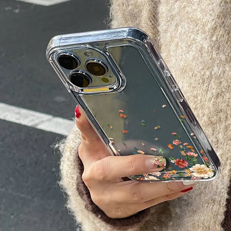 Blume Telefon Fall Für iPhone 16 Pro 13 15 11 12 14 17 Pro Max 16E XR 7 8 SE XS stoßfest Transparente Abdeckung Silikon Weiche Fundas