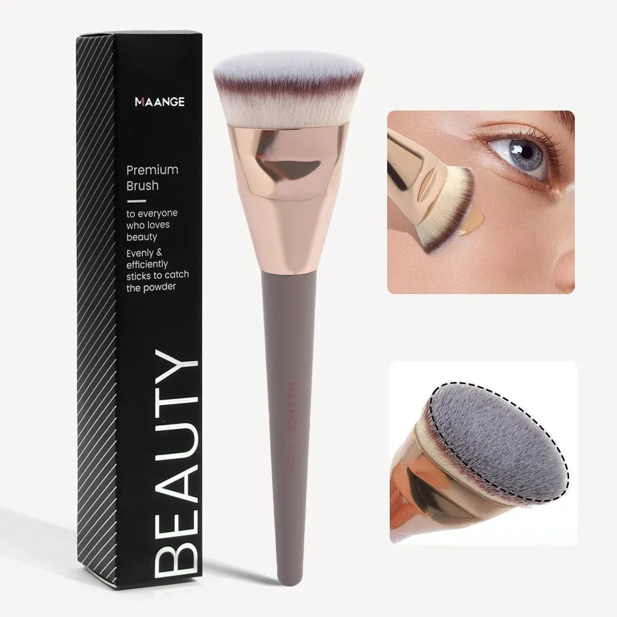 MAANGE Flachkopf-Grundierungspinsel mit Box – Für Puder, Rouge & Concealer