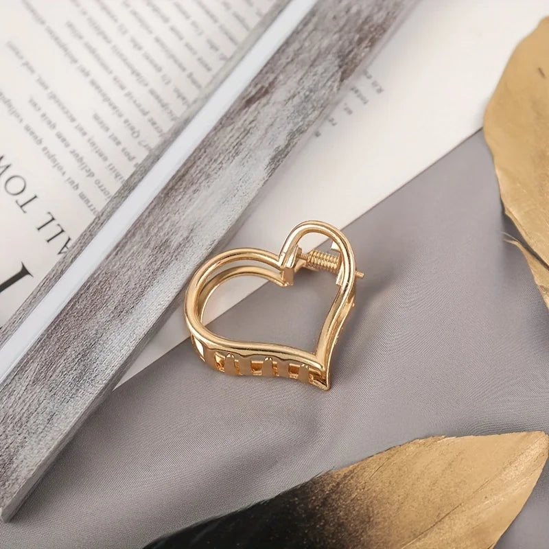 Mode Einfache Non Slip Mini Hohl Herz Metall Haar Klaue Clips Gold Geometrische Pony Barrettes Haar Kiefer Für Frauen Mädchen Täglich