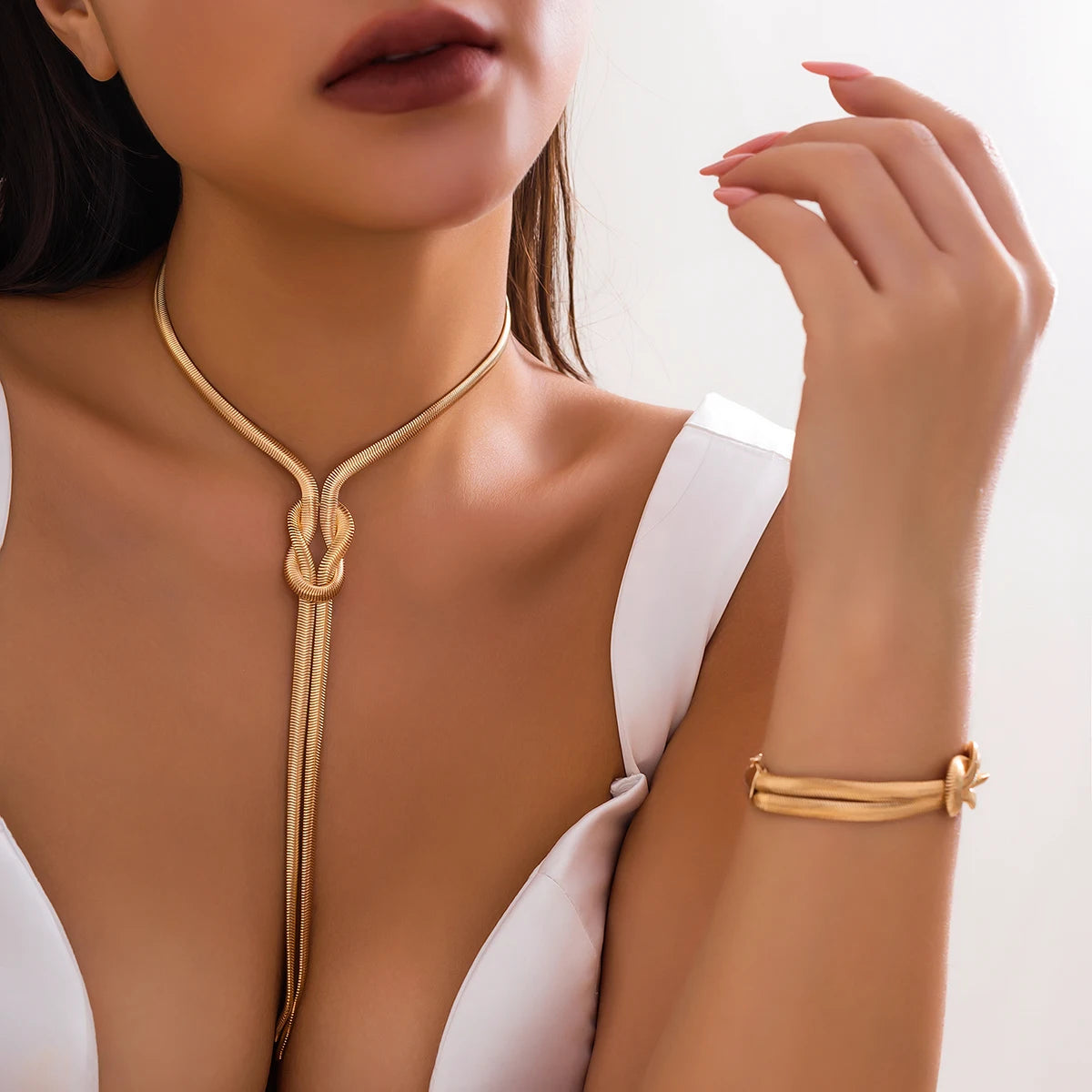 2 Teile/satz Sexy Glatte Lange Schlange Twisted Kette Halskette Armband für Frauen Vintage Goth Quaste Halsband Y2K Schmuck Zubehör Neue