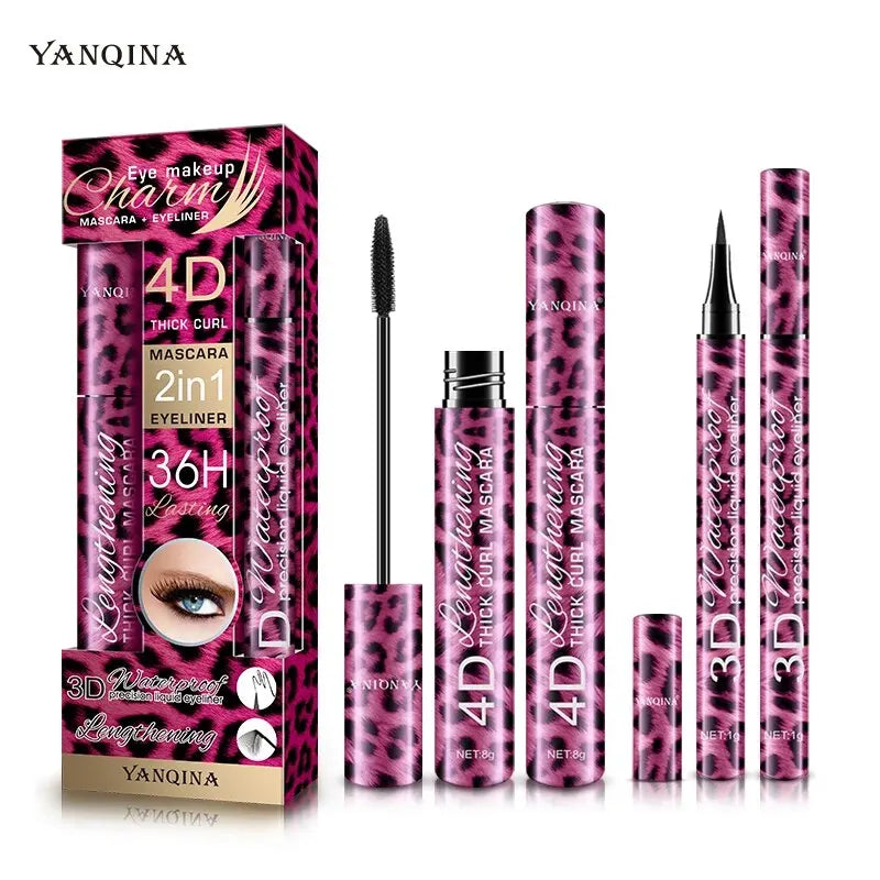 Yanqina flüssiger Eyeliner Bleistift 4d wasserdichte Mascara Set Kosmetik Eyeliner dicke Curling Mascara Augenbrauen Bleistift Augen Make-up
