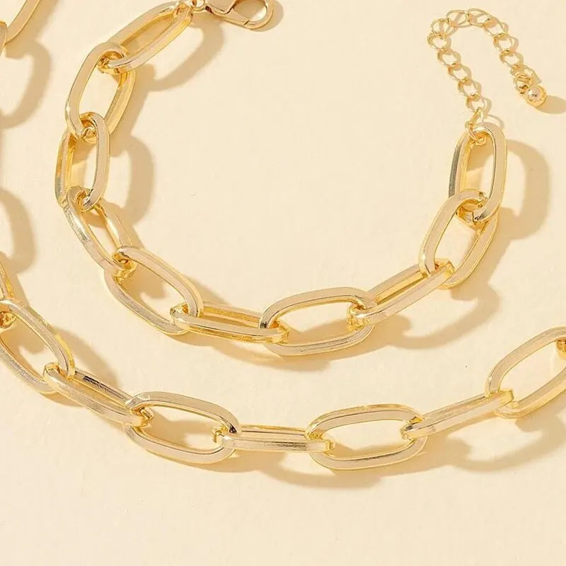 2-teiliges Set Goldfarbene Gliederkette Halskette Armband Set Punk-Armband Große Gliederkette Dubai Afrika Party Schmuckset Geschenk für Frauen