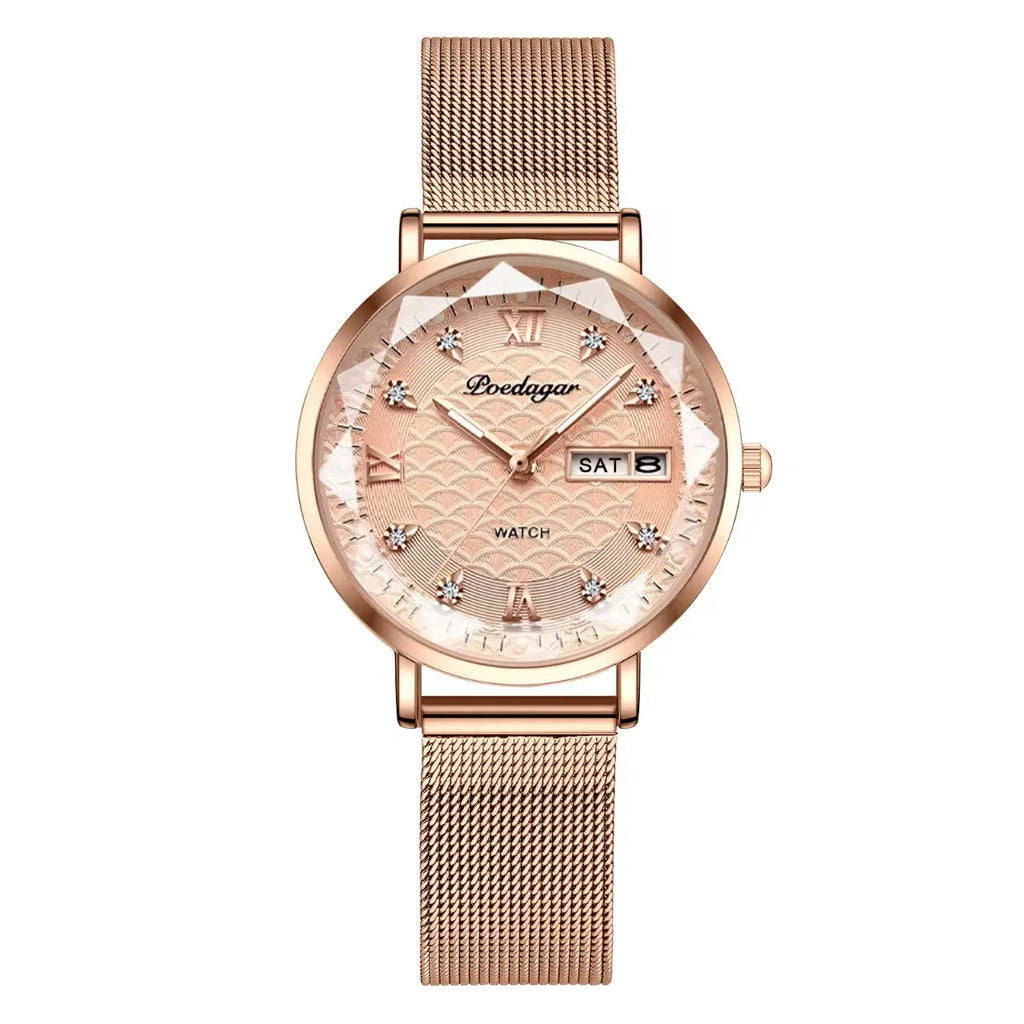 POEDAGAR Frauen Uhr Neue Mode Luxus Edelstahl Armbanduhr Armband Einfache Rose Gold Wasserdicht Leucht Damen Uhren