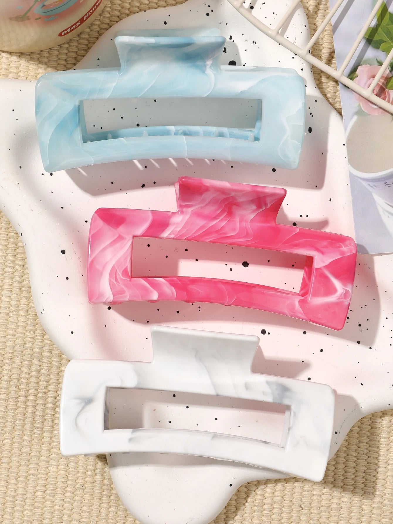 Große Marmor-Haarklammern 2er-Set – Starker Halt für dickes Haar