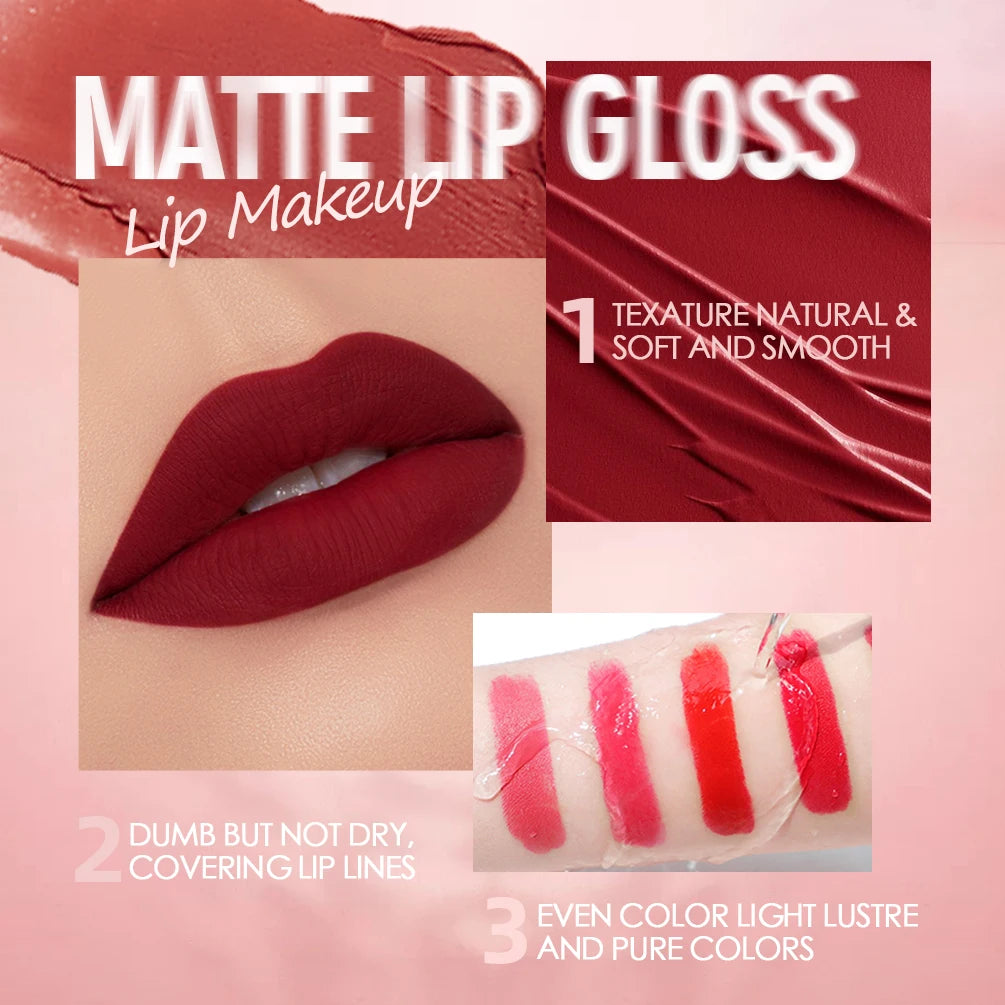 QIBEST Sexy Samt Matte Lip Gloss Flüssigen Lippenstift Lipgloss Schönheit Rot Nude Wasserdicht Langlebig Lip Stain Make-Up Für Frauen