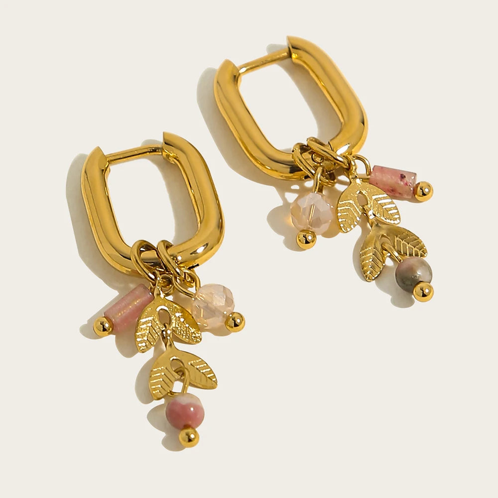 YACHAN 18 Karat vergoldete Edelstahl Creolen für Frauen Vintage grünen Naturstein Charms trend igen wasserdichten Schmuck