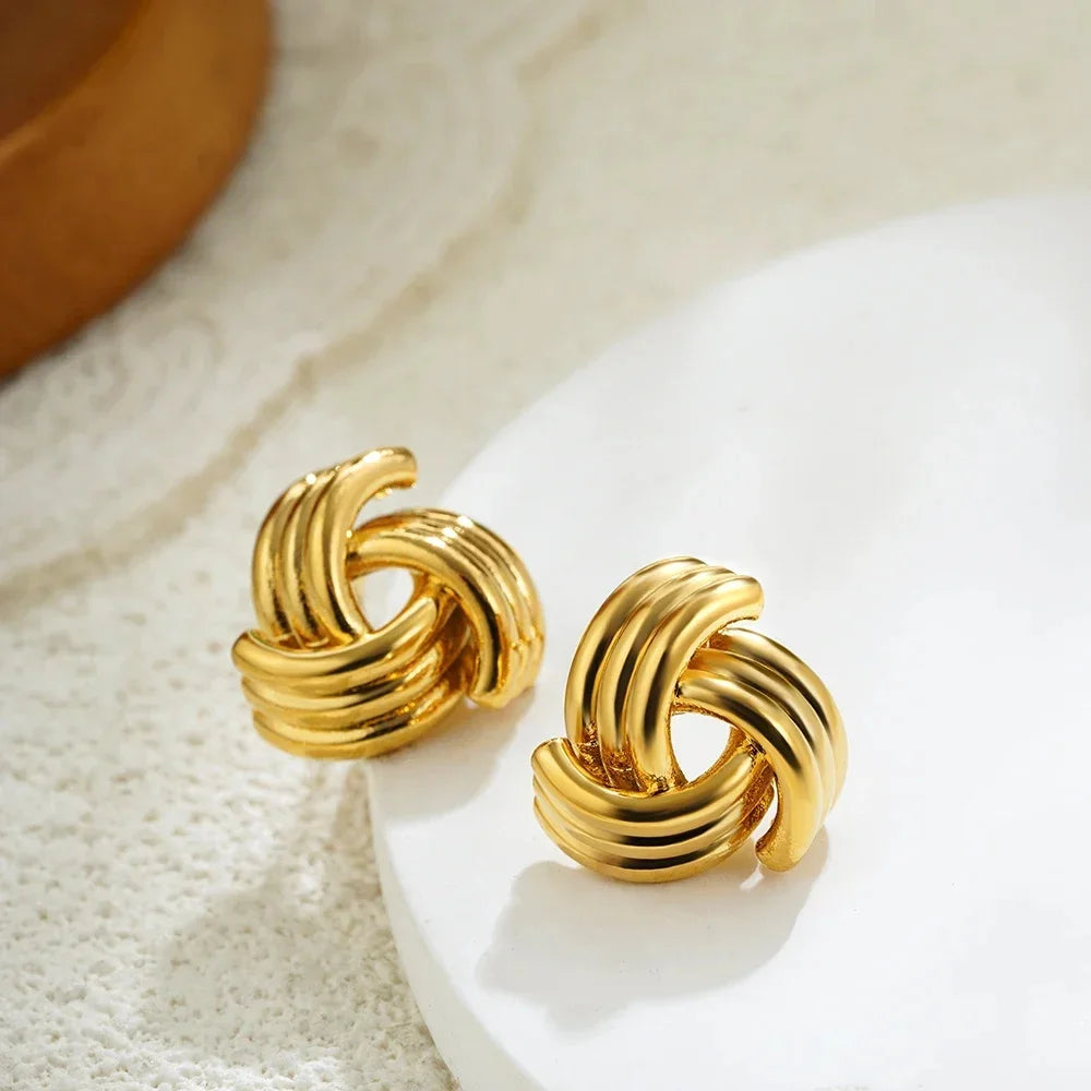 Mode Glänzende Drei-Schicht Strukturierte Kreuzung Knoten Ohrringe für Frauen Gold Farbe Edelstahl Ohrring Vintage-Schmuck Geschenk