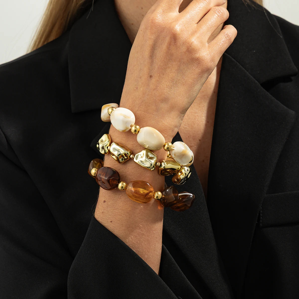 Salircon Y2K 3 Teile/satz Böhmischen Acryl Harz CCB Perlen Armband Frauen Vintage Barock Stil Spleißen Armreif Täglichen Charme Schmuck
