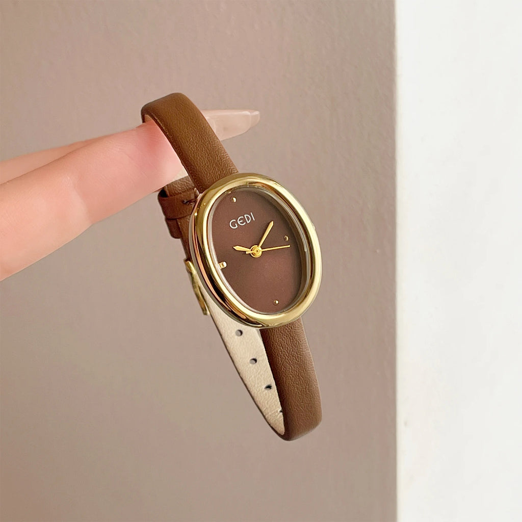 Elegante Luxus-Armbanduhren mit Lederarmband für Damen, wasserabweisender Quarzuhr mit kleinem ovalem Zifferblatt, perfektes Geschenk für Damen