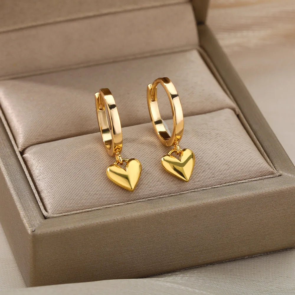 Edelstahl Herz Ohrringe Für Frauen Vintage Gold Farbe Herz Tropfen Ohrring Hochzeit Valentinstag Schmuck Geschenk Kostenloser Versand
