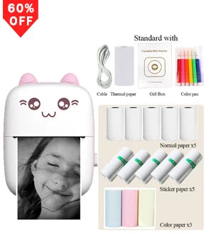 Tragbarer Mini-Thermodrucker, kabellos, BT 203 dpi, Fotoetikett, Memo, falsche Frage, Drucken mit USB-Kabel, tragbar