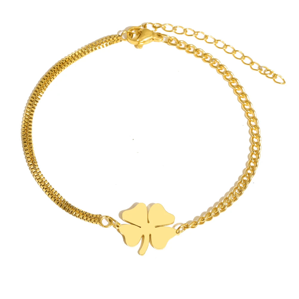 Edelstahl-Armbänder, klassischer Glücksklee-Anhänger, Hip-Hop-Armband für Damen, Schmuck, lichtecht, hochwertige Alltagskleidung