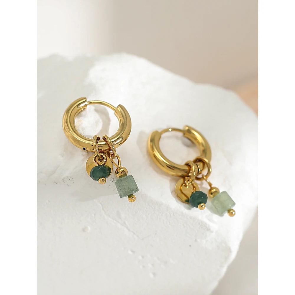 YACHAN 18 Karat vergoldete Edelstahl Creolen für Frauen Vintage grünen Naturstein Charms trend igen wasserdichten Schmuck