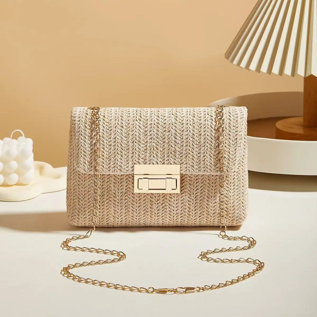 Modische Retro-Stil Gewebte Einzel-Schultertasche für Damen, Vielseitige Trendige Crossbody-Strohtasche, Bohemian-Style Kleine Quadratische Tasche