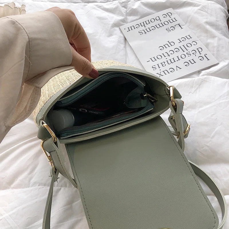 Strand Dame Reise Geldbörsen und Handtaschen Casual Ketten Stroh Eimer Taschen Frauen Sommer Umhängetasche Rattan Taschen Schulter Tasche Bolsa
