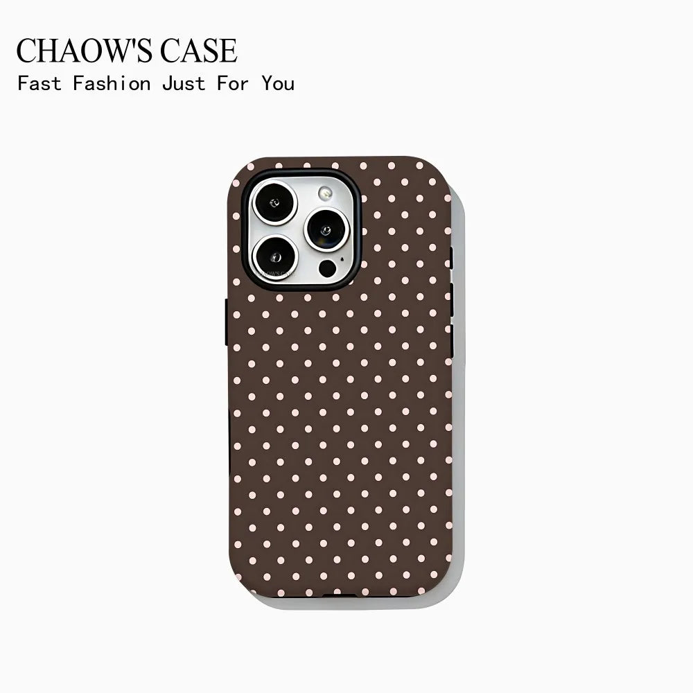 Modische, exquisite Handyhülle mit Schleife und Polka Dots für iPhone 17 16 15 14 13 12 11 Pro Max Air Plus – Luxuriöse doppellagige Rückabdeckung