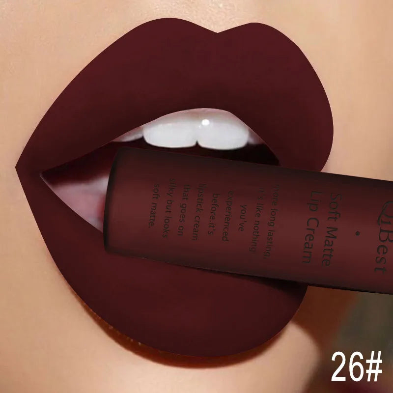 QIBEST Sexy Samt Matte Lip Gloss Flüssigen Lippenstift Lipgloss Schönheit Rot Nude Wasserdicht Langlebig Lip Stain Make-Up Für Frauen