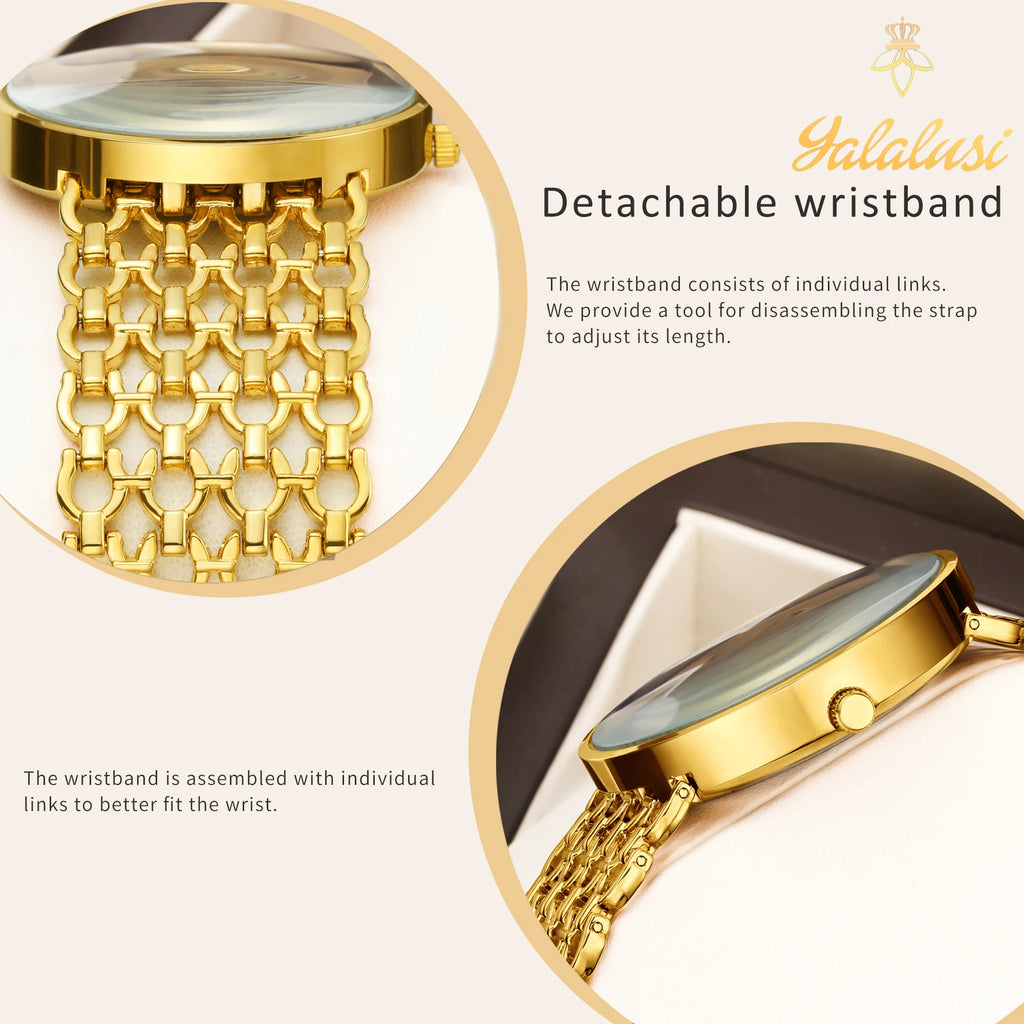 YaLaLuSi Damen-Quarzuhr Gold Luxus-Aktion Skelett-Armband-Design Box-Uhr Vergoldet