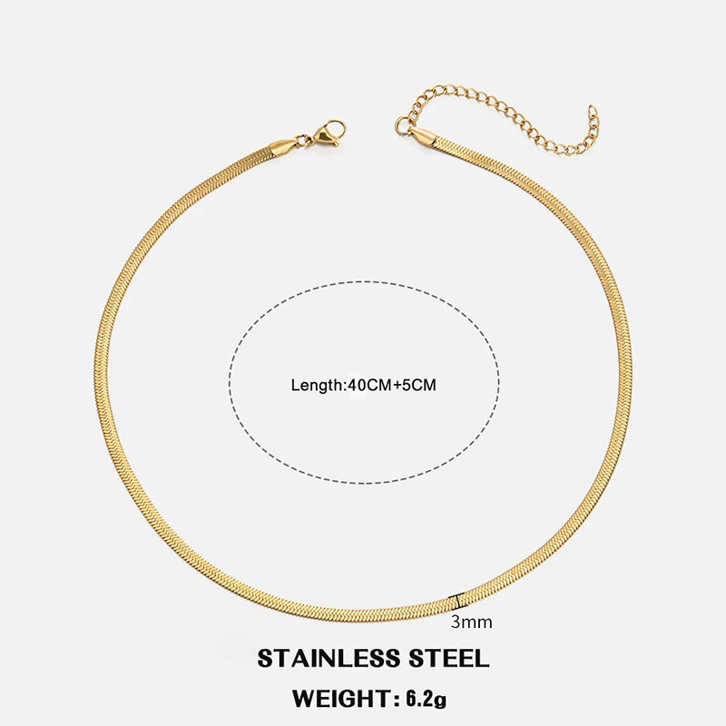 Heiße klassische Unisex flache Schlangenkette Halsband Halskette für Frauen Edelstahl Fischgrätenmuster Gold Silber Farbe Modeschmuck Geschenk