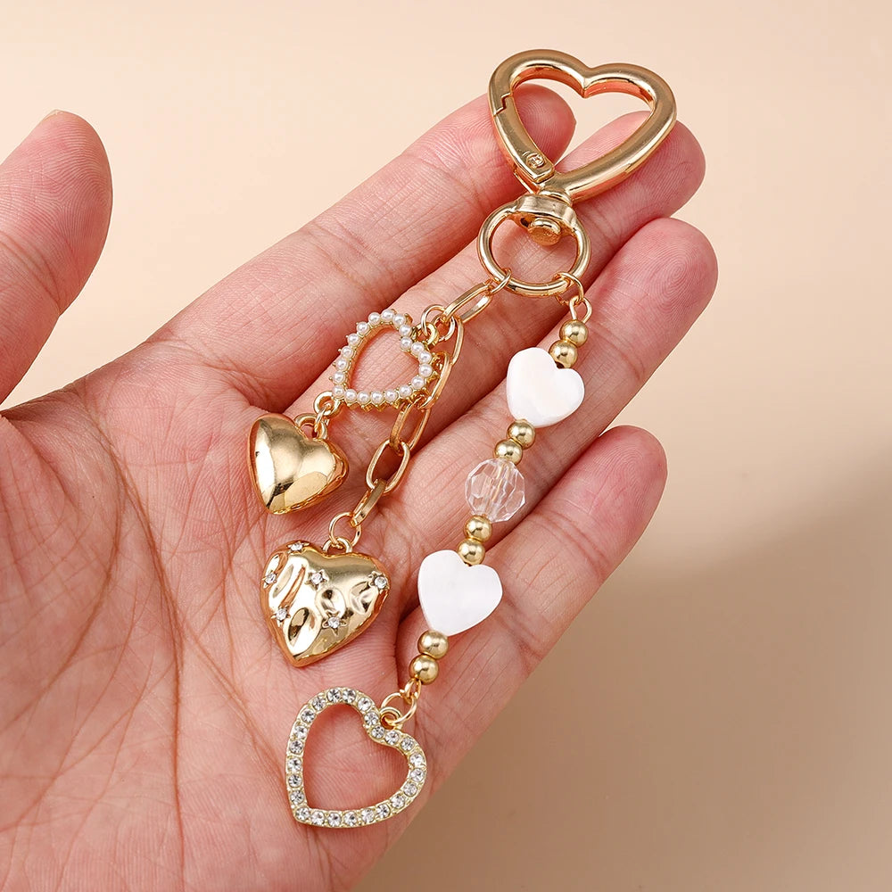 Süße Schleife Liebe Herz Schlüsselanhänger Kristall Perle Schlüsselanhänger Anhänger für Frauen Mädchen Handtasche Dekor DIY handgemachte Schlüsselanhänger Geschenke