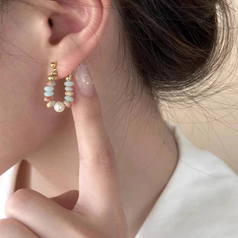 Urlaubsstil-Design, Naturstein-Perlen-Perlen-Anhänger-Ohrringe für Frauen und Mädchen, 2024, Modeschmuck, ungewöhnliche Accessoires